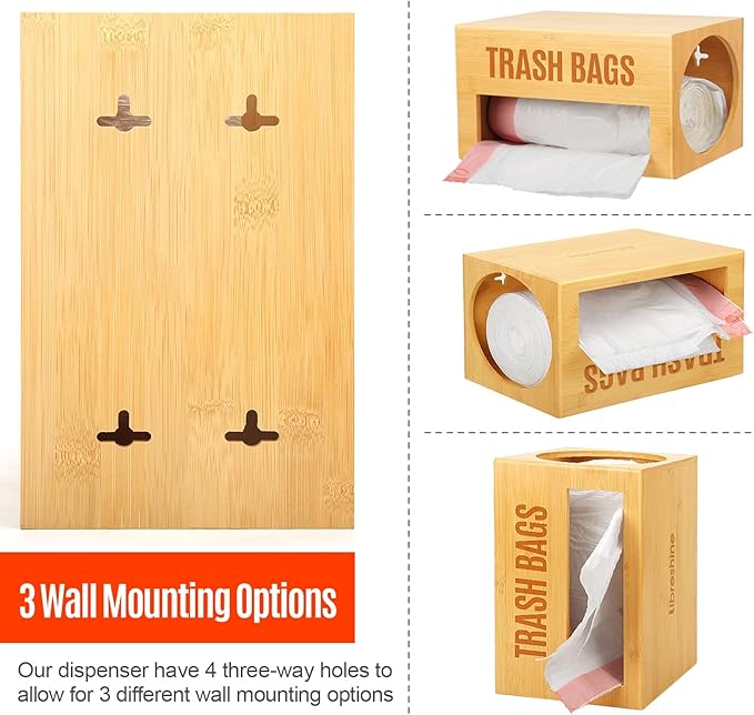 Extra-Large Top-Loading Garbage Bag Holder Dispenser, Bamboo Trash Bag Organizer for Costco-Sized 13-33 Gallon Jumbo Rolls, Under-Sink, Wall-Mounted Storage for Kitchen & Garage
