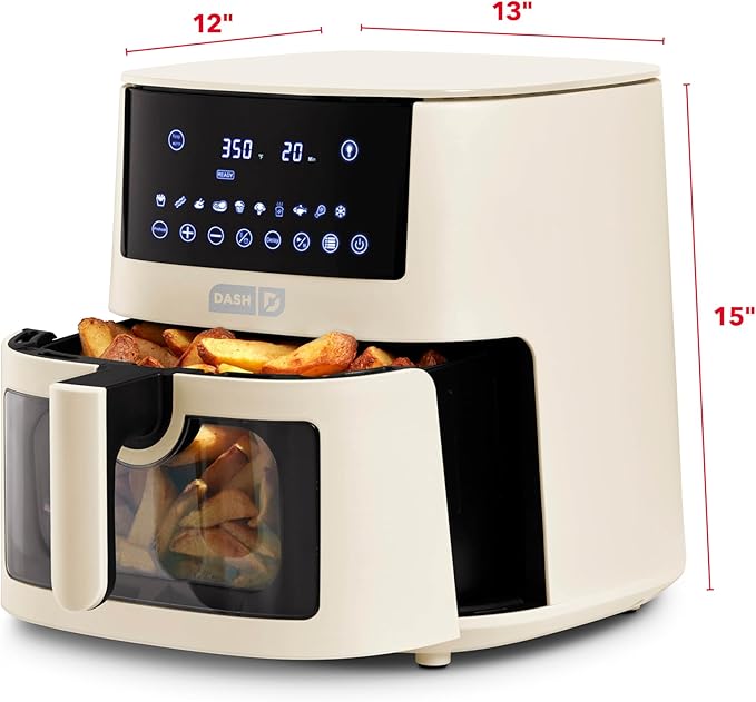 Dash Clear View Digital Air Fryer - Has AirCrisp® Technology - For Family-Sized Meals - Digital Touchscreen & Extra-Large Crisper Drawer - 7 Quarts - Cream