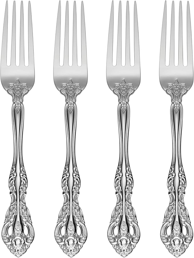 Oneida Silverware Set, Michelangelo Fine Flatware Dinner Fork Set, Service For 4, 18/10 Stainless Steel, Rust Resistance, Dishwasher Safe, Home And Kitchen Utensils Sets, Forks (Silver, 4 Piece)