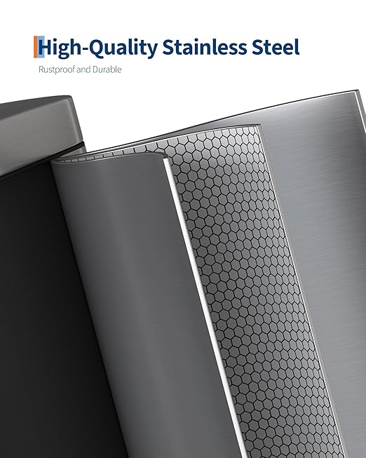 2.6 Gallon Bathroom Trash Can with Lid, Slim Step Pedal Garbage Bin, Stainless Steel Wastebasket with Soft-Close Lid, Removable Inner Bucket & Rear Handle for Bathroom, Office & Small Spaces-Silver
