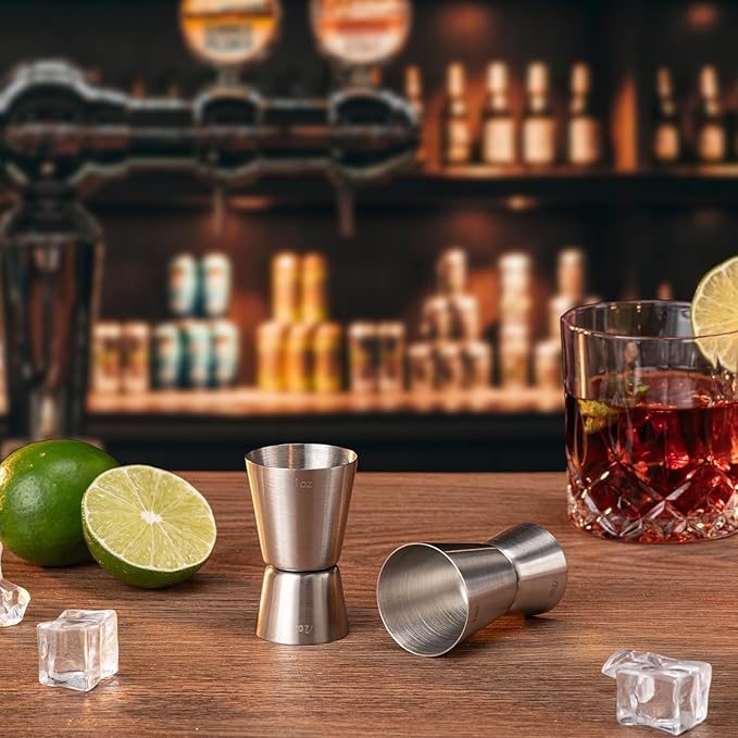 Briout Jigger for Bartending, 2 Pcs Double Cocktail Jigger Japanese Premium 304 Food Grade Stainless Steel Jigger 1 OZ 1/2 OZ, Flat Edge Silver