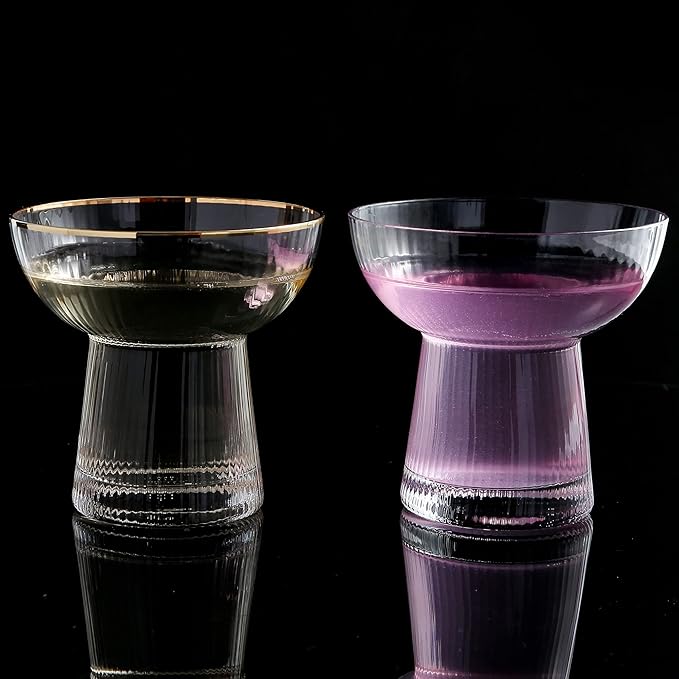 Lysenn Stemless Margarita Glasses Set of 2 - Elegant Vertical Stripes Cocktail Glasses – Premium Hand Blown Glassware for Martini and Mixed Drinks – 10 oz