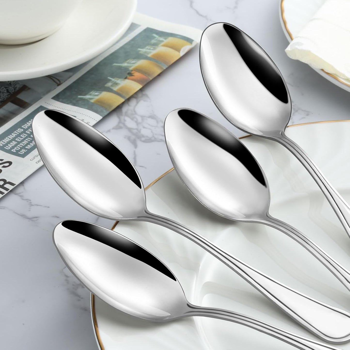 BEWOS 24-Piece Silverware Set, 7.5-inch Dinner Spoons, Stainless Steel, Mirror Polished, Dishwasher Safe, Multipurpose