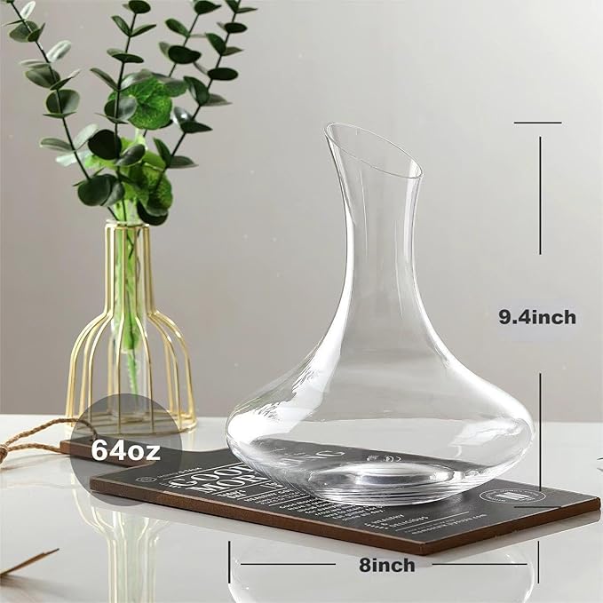 Large Fancy Wine Decanter, 1900ml/64oz Elegant Red Wine Carafe Decanter, Hand Blown Lead-Free Crystal Glass Wine Carafe for White and Red wine, Wine Accessories,Gifts for Christmas