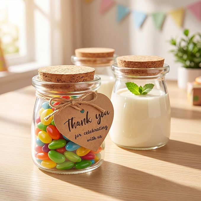 AIXIANG 30 Set 3.5 oz Glass Jars with Cork Lid & Airtight Seal - Rustic Wedding Favors, Baby Shower Gifts, Candy & Spice Storage - Includes Twine, Labels (Multi-Purpose, Eco-Friendly)