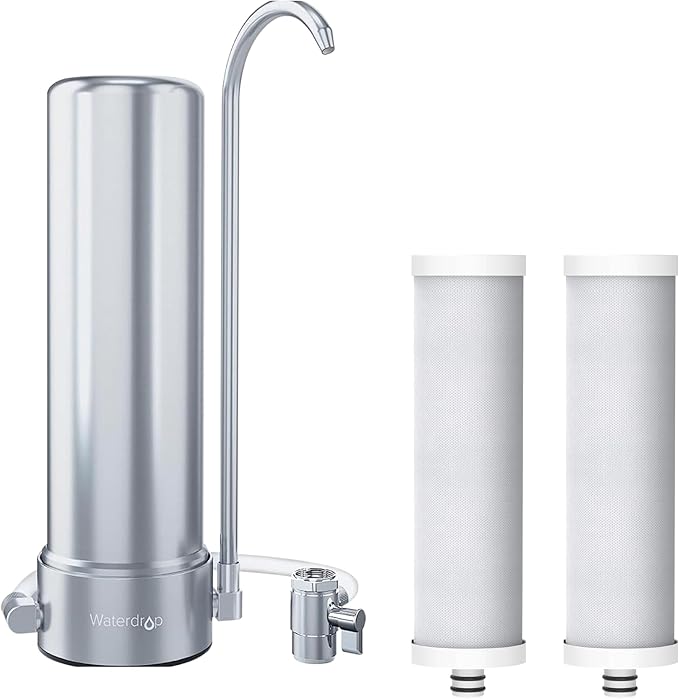 Waterdrop CTF-01 Water Filter for Sink Faucet, NSF/ANSI 42 Certified Countertop Water Filter System, 5-Stage Stainless Steel Faucet, Reduces Heavy Metals and 99% Chlorine, 16000 Gallons, 2 Filters