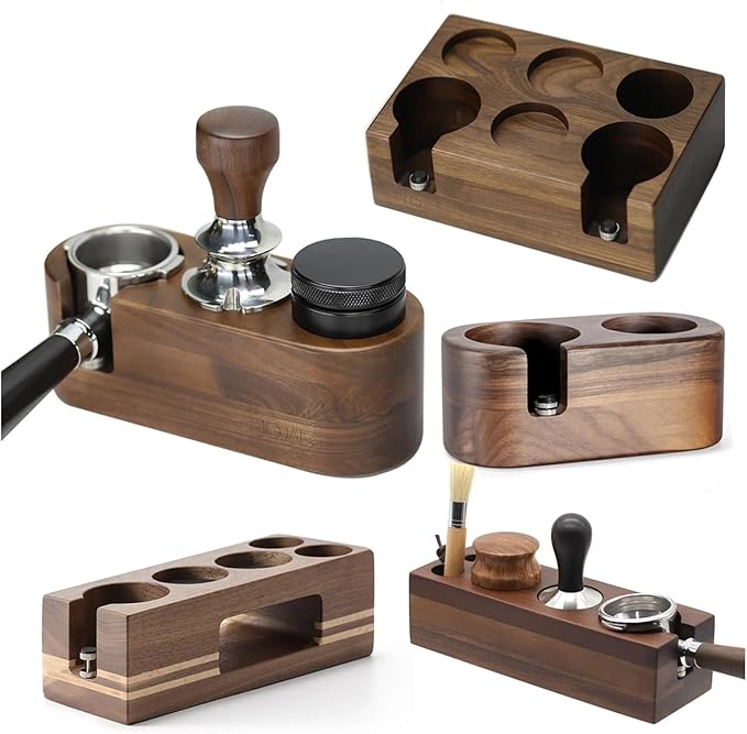 Walnut Wood Coffee Filter Holder, Espresso Tamper Mat Stand, Coffee Maker Support Base Rack, Barista Accessories(Dull)