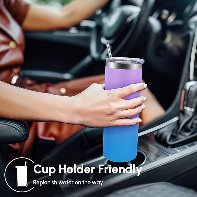 Volhoply 4 Pack Skinny Tumblers with Lid and Straw, 20oz Stainless Steel Straight Tumbler Bulk, Vacuum Insulated Coffee Mug for Home, Office, Travel, DIY (Mix Color,4 Pack)
