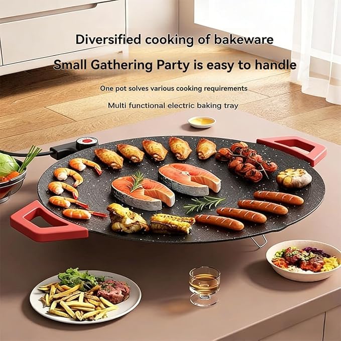 Indoor Grills Electric Smokeless, Smoke-Free Indoor Electric Grill & Non-stick Pan, 11/14 /15 Inch Nonstick Round Pan with Temperature Control, for Steaks, Pancakes, And BBQ (40 cm / 15.75 in)