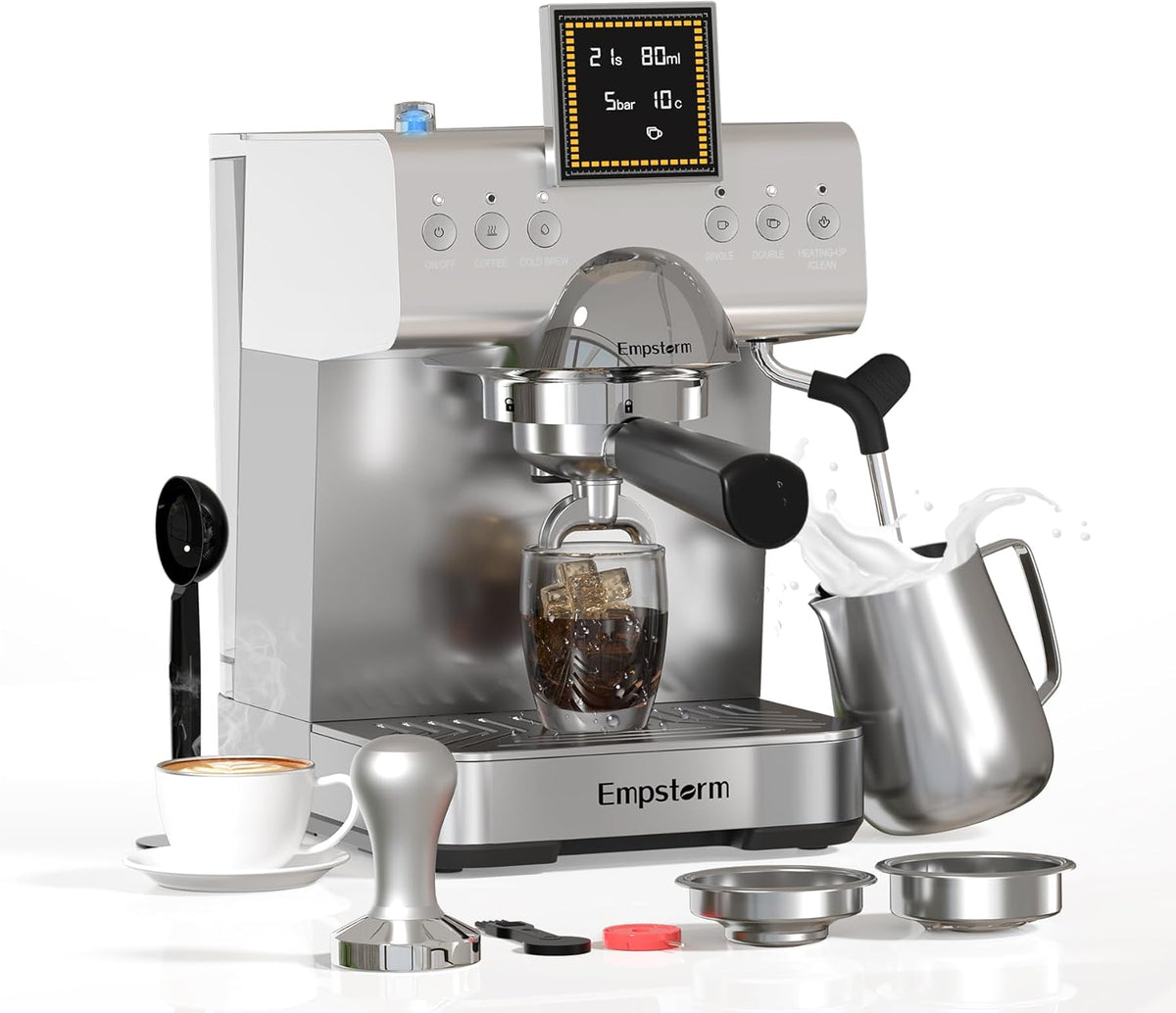 Espresso Machine 20 Bar with Steam Milk Frother, Stainless Steel Espresso maker with LED Display | Cold Brew & Hot Coffee Maker, Professional Cappuccino Expresso Machine for Home and Office