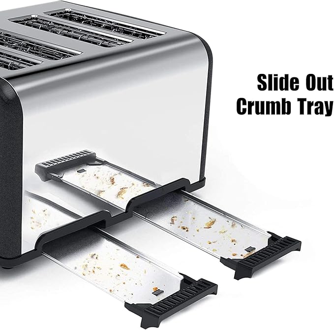 KitchMix Toaster 4 Slice, Bagel Stainless Toaster with LCD Timer, Extra Wide Slots, Dual Screen, Removal Crumb Tray (Gray)