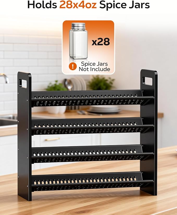 Nieifi Black Spice Rack Rustproof,without Seasoning Jars,4-Tier ABS Plastic Spice Rack Organizer for Countertop and Cabinet,Thickened Corrosion-Resistant-Tiered Spice Rack Kitchen Accessories