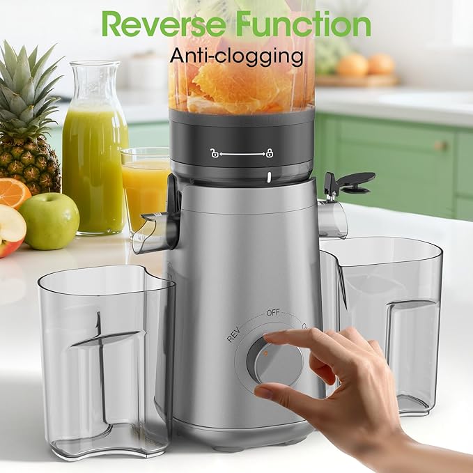 Juicer Machines, 5.3" Wide Feed Chute Cold Press Juicer for Whole Vegetables & Fruits, High Juice Yield, BPA Free (Slivery)