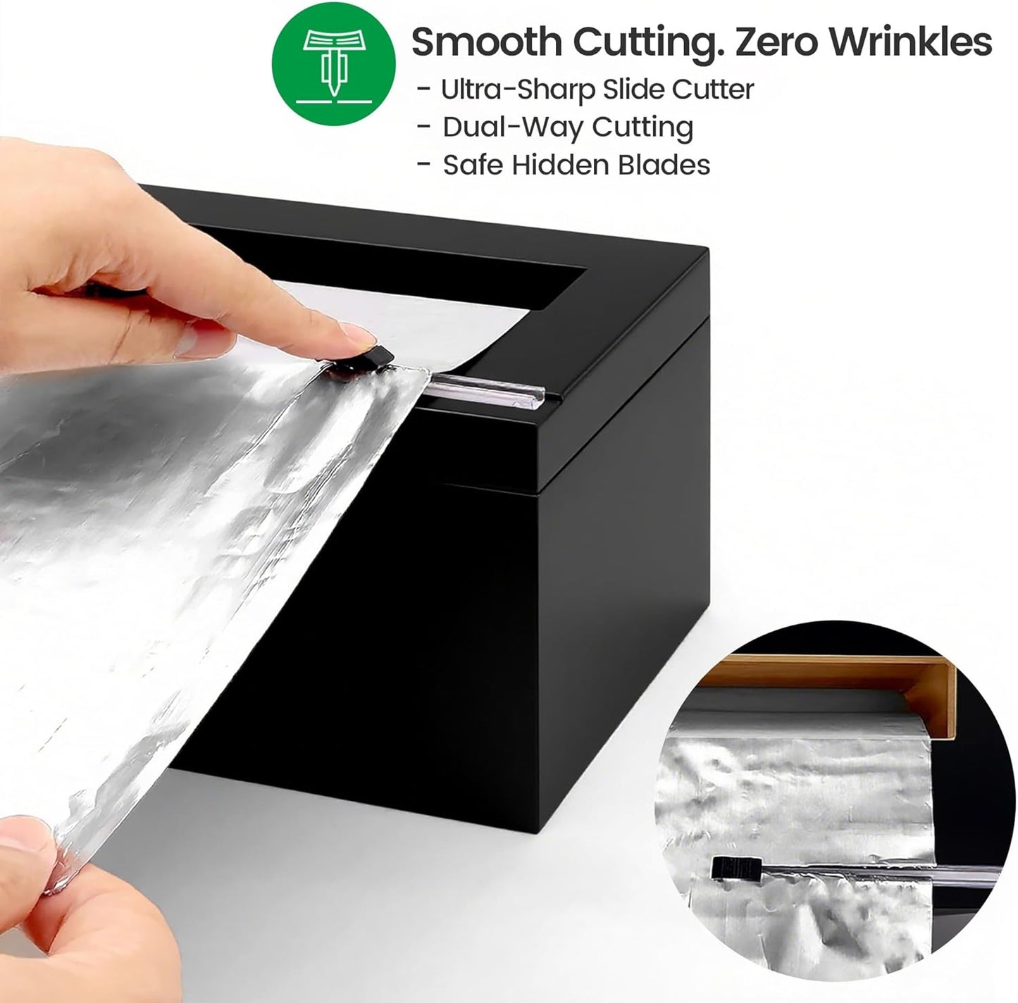 Black 18 Inch Commercial Plastic Wrap Dispenser with Cutter & Roller - Heavy Duty 3000ft Film & 1000ft Foil Holder - Fits Butcher, Freezer, Kraft Paper for Restaurant Kitchen Food Service
