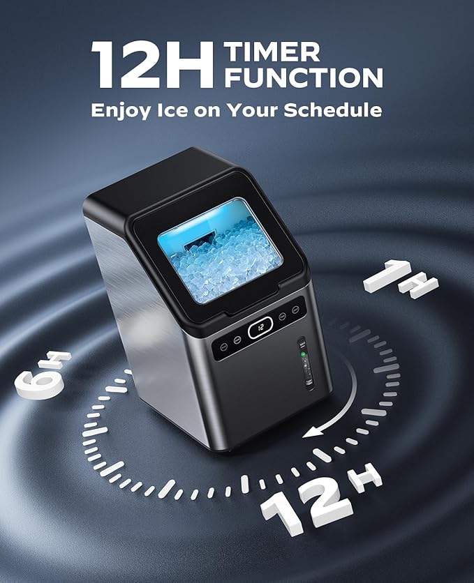 Totnz Nugget Ice Maker Countertop, 44lbs per Day with Self-Cleaning Function，Timer Pebble Ice Maker with Soft Chewable Ice for Home Kitchen Office Bar Party,Stainless Steel