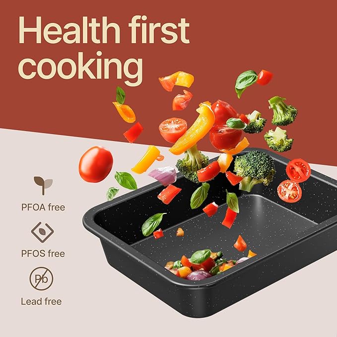 Bakken 4-Piece Bakeware Sets, Nonstick Carbon Steel Baking Sheet, Stackable Space-Saving Bakeware, Dishwasher Safe, Stain-resistant, PFOA, PFOS, & PTFE Free, Oven Safe Up To 450°F, Gray Marble