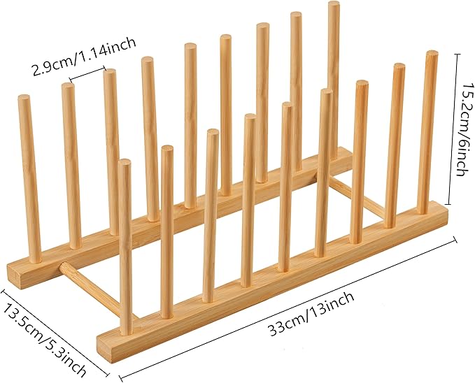 HBlife Heighten and Widen Bamboo Dish Dying Rack Pot Lid Plate Organizer Holder for Cabinet, Cutting Board Stand Drainer Storage Plate Rack for Dish, Pot Lid, Bowl, Cup, Cutting Board and Books