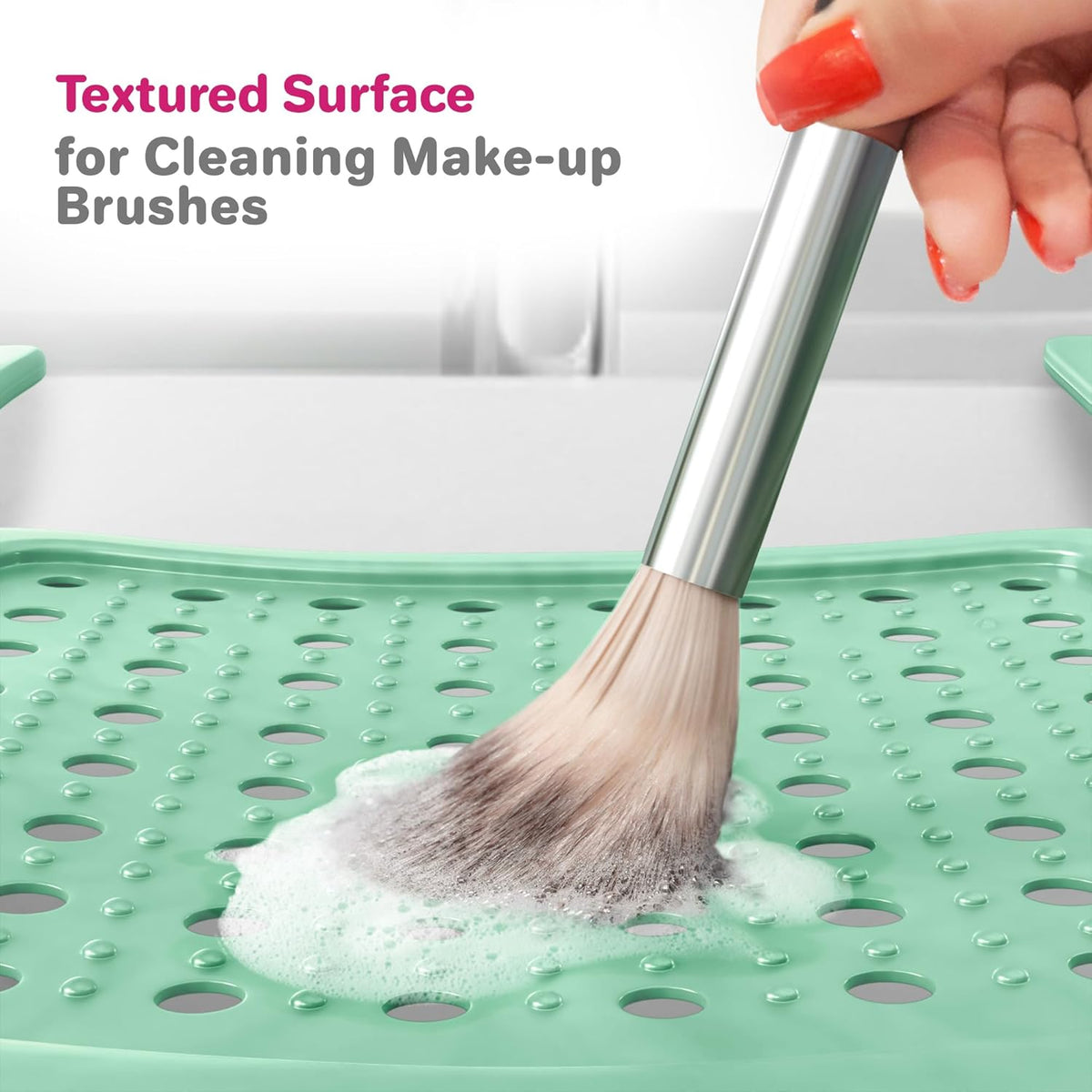 Sink Topper Bathroom Counter Cover & Storage Saver, Foldable Silicone Mat for Hot Tools, Hair Styling & Makeup, Beauty Brush Cleaning Mat, RV Camper Sink Cover & for Small Spaces (Standard Green)