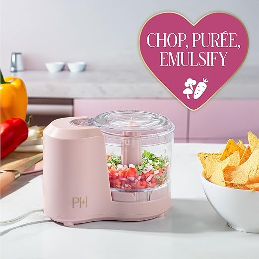 Paris Hilton 1.5-Cup Food Chopper, Stainless Steel Blade With One-Touch Pulse Control, Compact Mini Electric Chopper For Vegetables, Herbs, Nuts & Dressings, Pink