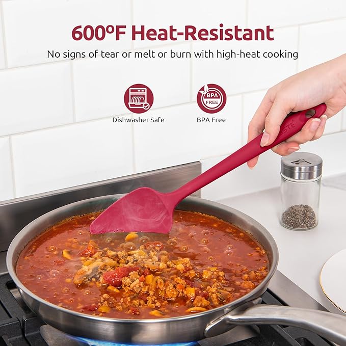 U-Taste 18/8 Stainless Steel Measuring Cups and Spoons (Set of 10, Red), and 18/8 Stainless Steel 600ºF Heat Resistant 11.38in Flexible Non-Stick Spatula & Spoon Spatula (Red)