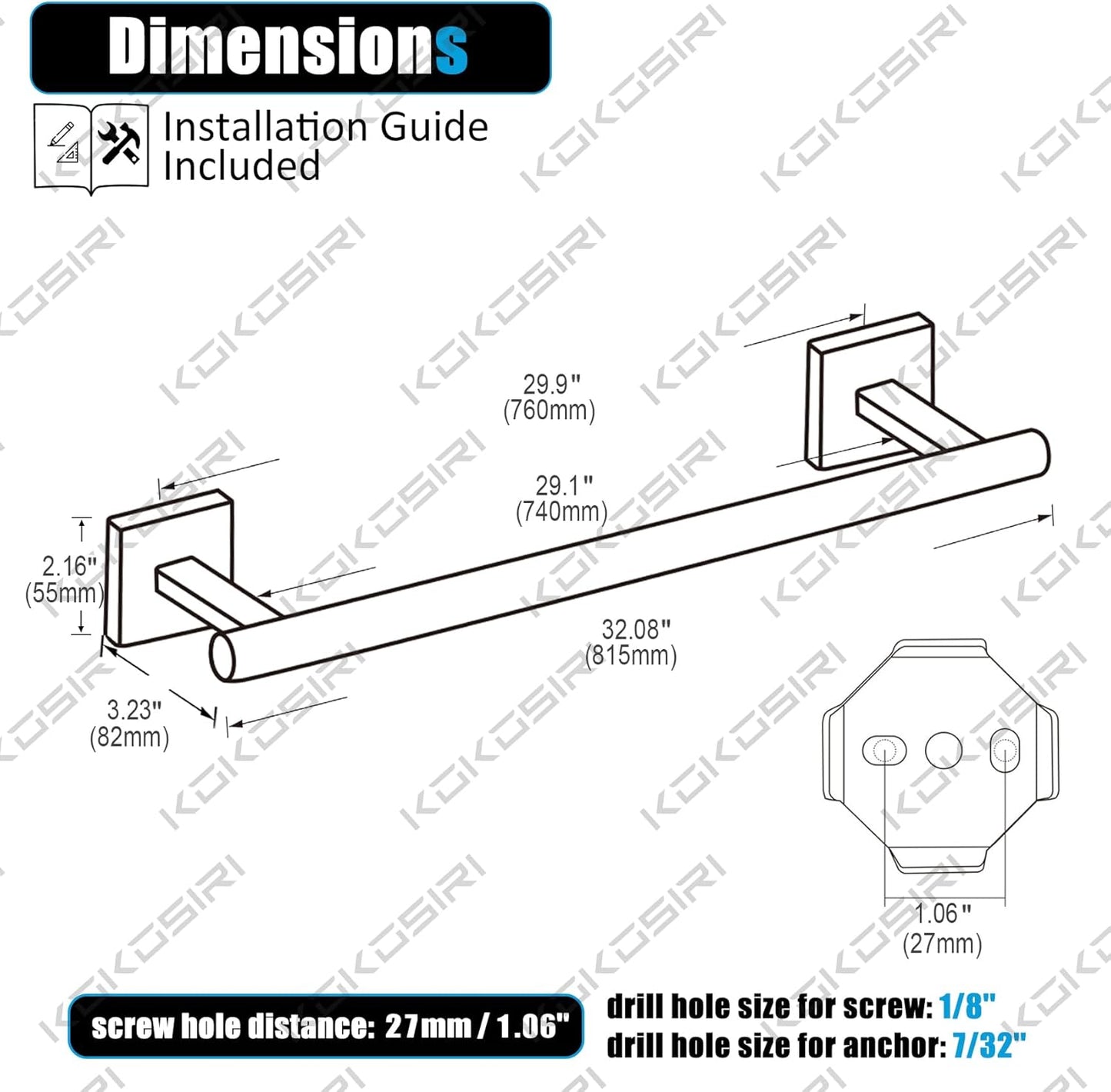 KOKOSIRI Bathroom Towel Bar 32'' Towel Holder for Bath Kitchen Cabinet Towel Rails 32 Inch Oil Rubbed Bronze Stainless Steel B4005ORB-L32