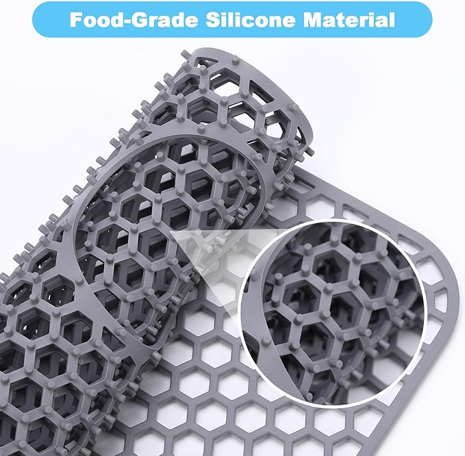 Silicone Sink Mat 25.78"x 14" Heat Resistant Sink Protectors for Kitchen Sink Bottom, Non-Slip Faucet Mat for Stainless Steel（Rear Drain）