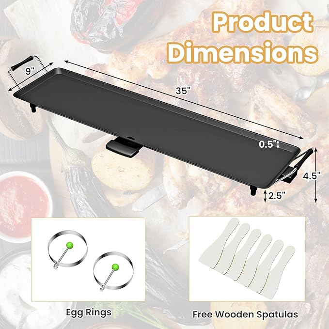 KOTEK 35” Electric Griddle, Nonstick Extra Large Teppanyaki Grill with 5 Adjustable Temperature, Drip Tray, Cool Touch Handles, 2000W Flat Top Pancake Griddle Smokeless for Indoor Outdoor BBQ Party