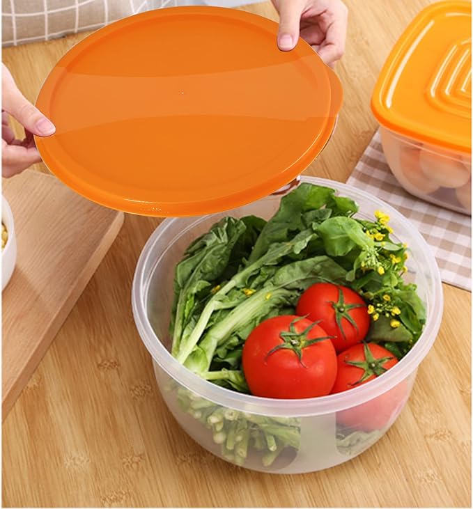 7Pcs Round Mixing Bowl Set Salad Bowl with Airtight Lids Plastic Nesting Mixing Bowl Set for Packing and Serving Christmas Salads Candies Cookies, Microwave Safe