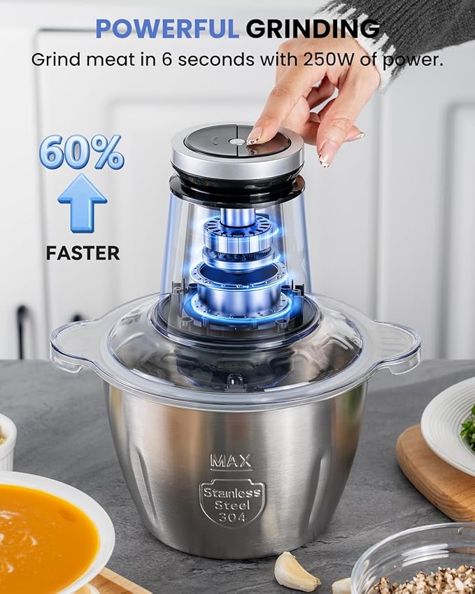 LINKChef Food Processor Small, 10 Cup Food Chopper with Container, 2.3L 600W Electric Meat Grinder for Home Use, Stainless Steel Mini Food Processor for Kitchen, Vegetable, Onion, Garlic, Salad