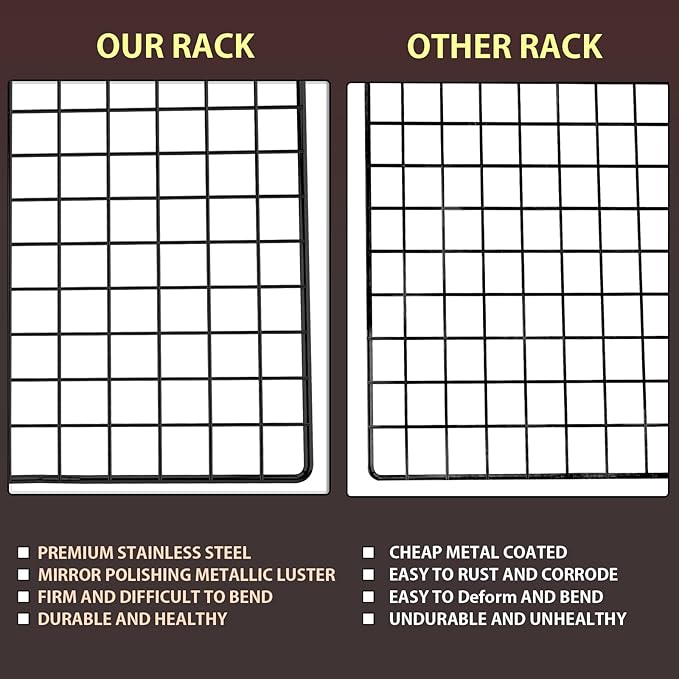 BRIOUT Cooling Rack for Baking, 16x10 Inches Baking Rack, Thick Wire Cookie Rack for Cooking, Roasting, Grilling, Drying, Oven Safe, Fits Half Sheet Pan, Black