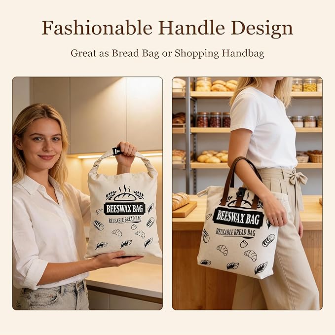 2 Pack Reusable Beeswax Bread Bags for Homemade Bread with Handle,17 X 13 Inch Large Cotton Sourdough Bread Storage for Fridge Freezer Counter,Keep Fresh Longer
