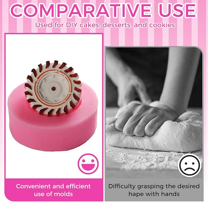4 Pcs Fondant Molds, 3D Wheel Tire Mold Silicone Set for Cake Decorating, Realistic Tire Chocolate Candy Molds for Cupcake Topper, Polymer Clay, Baking & DIY Crafts