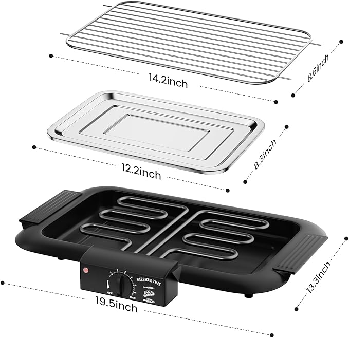 Electric BBQ Grill, Smokeless Non-Stick Indoor/Outdoor Barbecue Grill, 2000W Double tube High Power Portable Removable Stand Grill for BBQ Party (Elegant Black)