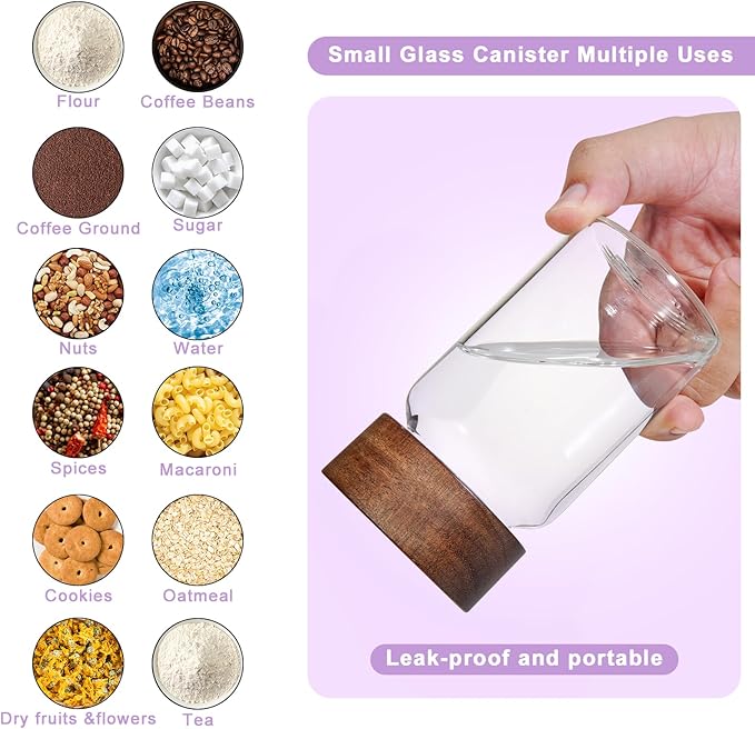 6 oz Glass Spice Jars Herb Seasoning Containers Small Glass mason Jars with Wooden Airtight Lids Food Storage Canister for Sugar Ground Kitchen Pantry Tea Coffee Bean Cookies Salt (6oz(177ml)*6 pack)