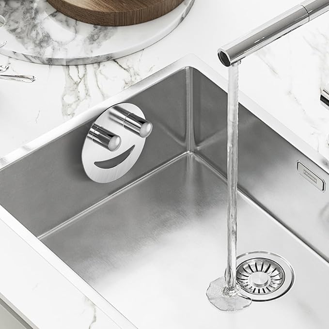 2 Pack Stainless Steel Smiley Face Dish Sponge Holder, Silver Sink Caddy Organizer Storage with Suction Cup for Kitchen, Kitchen Accessories Decor Scrubber-Silver