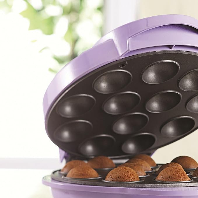 Electric Cake Pop Maker – Nonstick 12 Cake Pop and Donut Hole Baker, Fast Baking with Indicator Lights & Cool Touch Handle, Purple