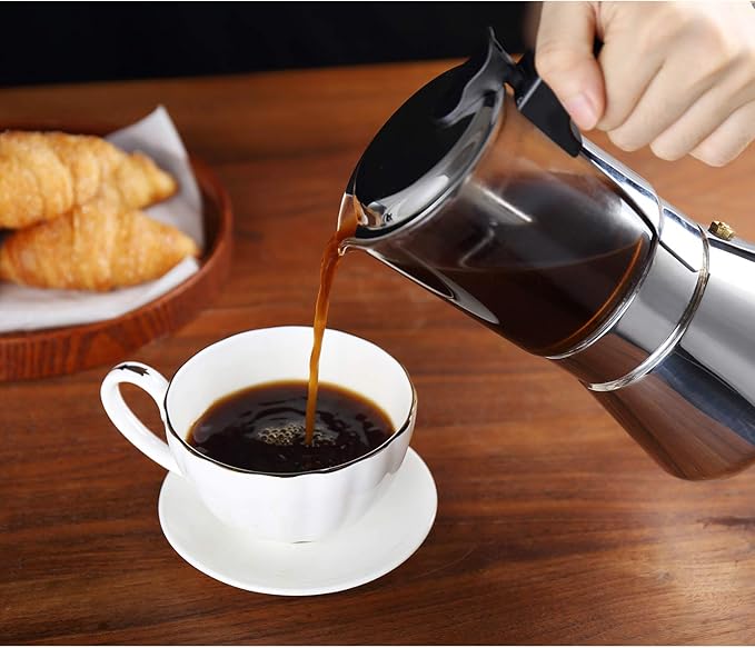 Geesta Premium Crystal Glass-Top Stovetop Espresso Moka Pot - 4/6/ 9 Cups Stainless Steel Coffee Maker- 360ml/12.7oz/9 cup (espresso cup=40ml)