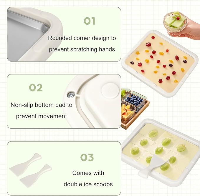 Rolled Ice Cream Maker Kit, At-Home Instant Freeze Plate with 2 Scrapers, 9×7 inch, DIY Stainless Steel 304 Homemade Iced Tray (pink)