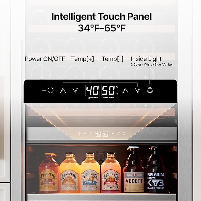 Ca'Lefort 24 Inch Wine & Beverage Refrigerator - 112 Can + 40 Bottle Dual Zone 34-65°F Cooler, 7 Adjustable Shelves & 3 LED Lights, Energy Star Certified Built-in/Freestanding for Home/Bar/Kitchen