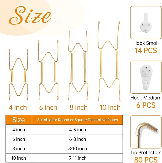 Bilillo 20 pcs Plate Hangers for The Wall, 4/6/8/10 Inch Invisible Decorative Wall Plates Hangers, Stainless Steel Plate Wall Holders for Display Various Sizes with Hooks for Decorative