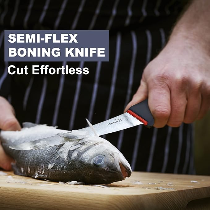 DELFINA Professional 2 Piece BBQ Knife Set, Japanese Style Premium Stainless Steel Chef Knife Set W/SoftGrip Handle, Multi-Purpose Slicing & Boning Knife Set for Kitchen Home Restaurant