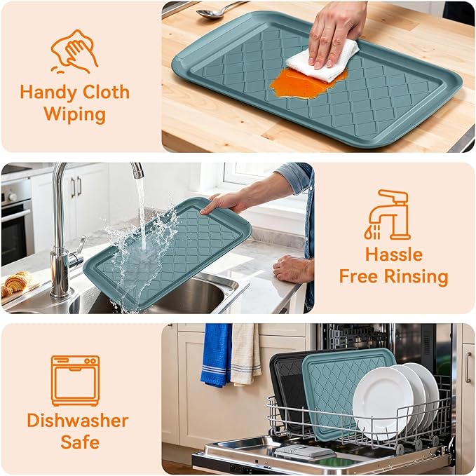 Serving Trays for Party - Set of 6, Large Serving Platters for Raw and Cooked Food, Dishwasher Safe, 17×10.5-inch Stackable Plastic Party Supplies for Grilling, BBQ, Meal Prep (Green, Black)