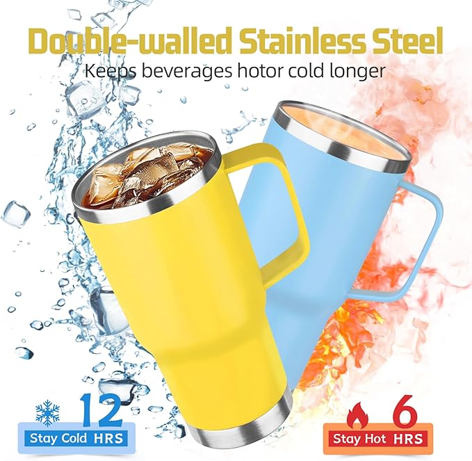 20 oz Tumbler with Handle Stainless Steel Insulated Coffee Mug Tumbler with Lid and Straw Double Wall Vacuum Insulated Coffee Mug Leak Proof Travel Mug Tumbler for Hot and Cold Drink (Mix Color-1)
