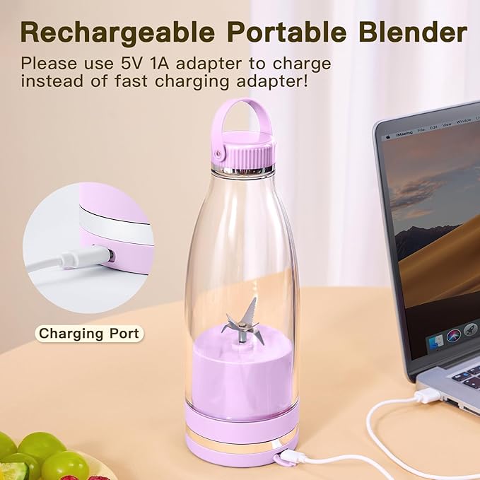 Smoothie Blender Personal Size Juicer 17oz Big Capacity USB-C Rechargeable (Light Sky Blue)
