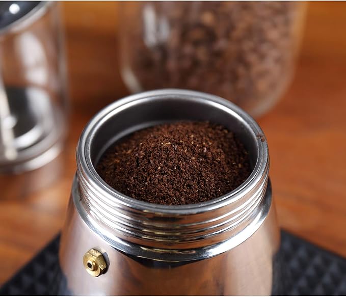 Geesta Premium Crystal Glass-Top Stovetop Espresso Moka Pot - 4/6/ 9 Cups - Stainless Steel Coffee Maker- 160ml/5.6oz/4 cup (espresso cup=40ml)