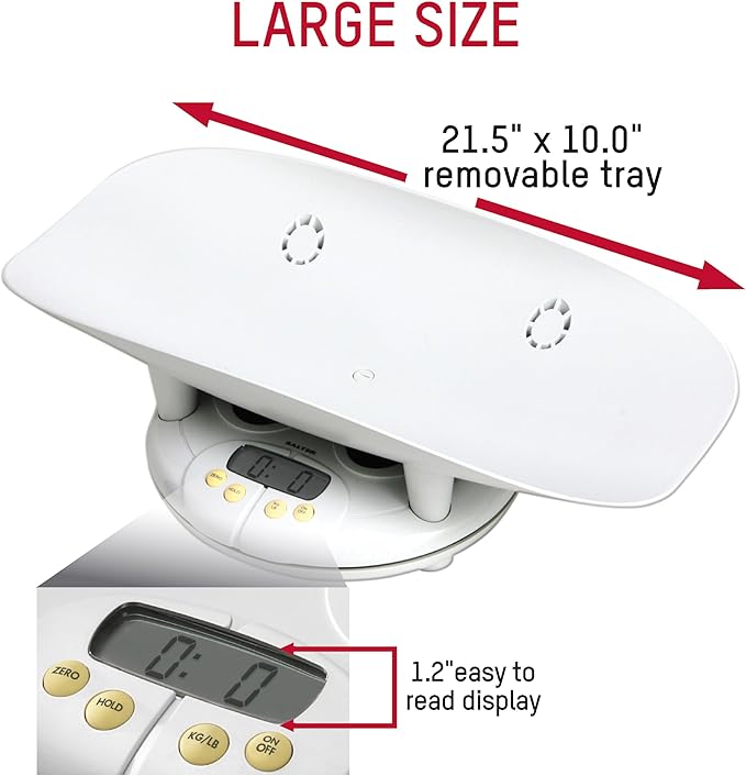 Salter Electronic Baby and Toddler Scale - Digital Infant Scale with Removable Tray, 44 lb Capacity, Hold Function and Zero Tare Feature for Accurate Weight Tracking