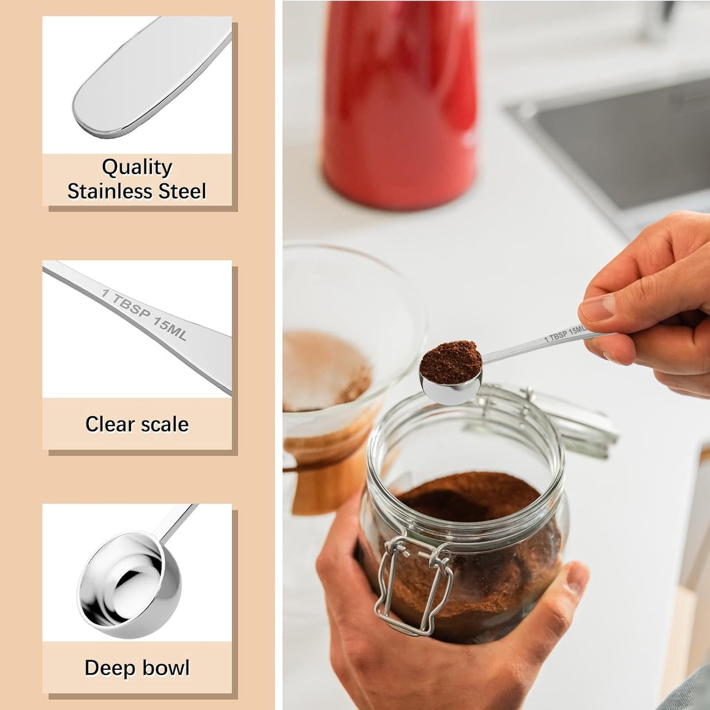 2PCS 1tbsp(3tsp, 15 ml) Single Measuring Spoon, Stainless Steel Individual Teaspoon, Metal Measure Scoop with Gift Box