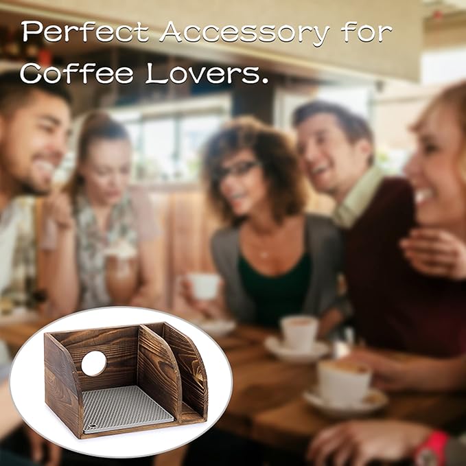 ELLDOO Vintage Wood Coffee Organizer Stand, Compatible with Chemex Coffee Makers, Holds Coffee Maker and Coffee Paper Filters, Fits Collar and Handle Carafes, with Grey Silicone Dripper Mat