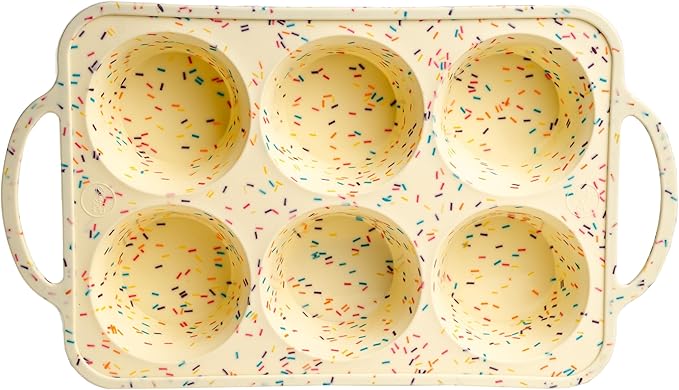 BAKE BOSS Confetti Silicone Jumbo Muffin Pan 6 Cup–Non-Stick Cupcake Pans for Baking, Heavy-Duty Large Silicone Muffin Pans for Baking, BPA-Free, Easy-Release, Oven & Dishwasher Safe