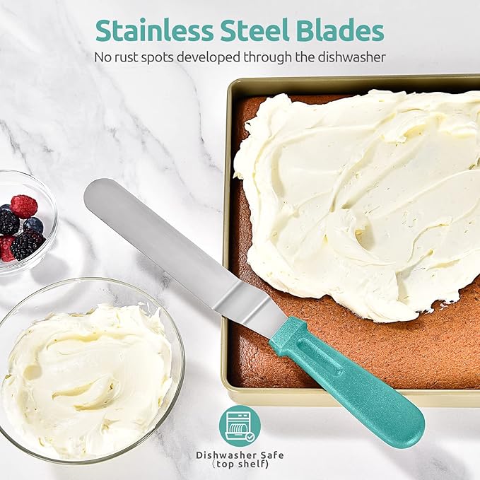 U-Taste 18/8 Stainless Steel Measuring Cups and Spoons Set and 18/0 Stainless Steel Offset Icing Spatula Set (Aqua Sky)